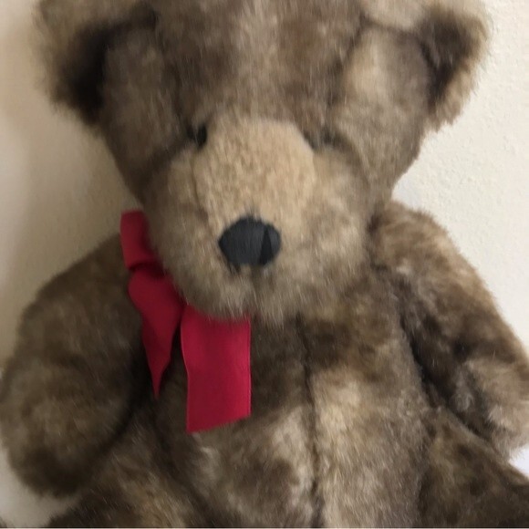 Vintage Danny Teddy Bear Bombay Russ Berrie & Co 13" Red Bow Faux Fur - Picture 4 of 11